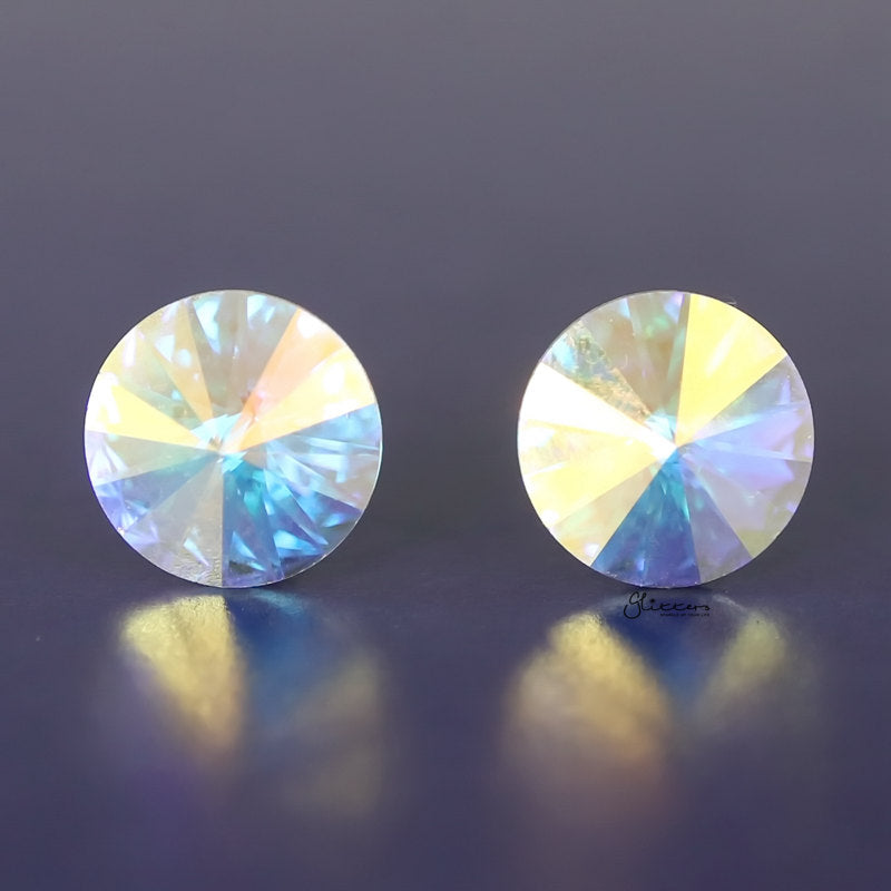 Round Crystal Stud Earrings Aurora Borealis
