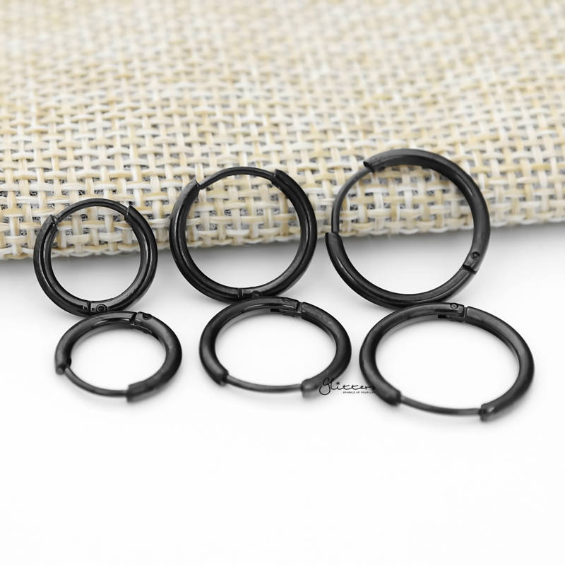 Black Titanium Plated Stainless Steel Round Huggie Hoop Earring