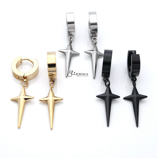 Stainless Steel Drop Cross Huggie Hoop Earrings-earrings, Hoop Earrings, Huggie Earrings, Jewellery, Men's Earrings, Men's Jewellery, Stainless Steel, Women's Earrings-er1476-all-Glitters