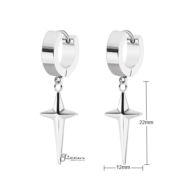 Stainless Steel Drop Cross Huggie Hoop Earrings-earrings, Hoop Earrings, Huggie Earrings, Jewellery, Men's Earrings, Men's Jewellery, Stainless Steel, Women's Earrings-er1476-s_New-Glitters