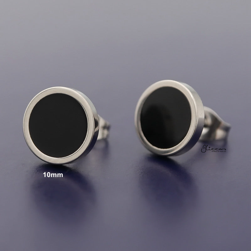Stainless Steel Round Stud Earrings with Black Center-earrings, Jewellery, Men's Earrings, Men's Jewellery, Stainless Steel, Stud Earrings, Women's Earrings-er1484-10mm_800-Glitters