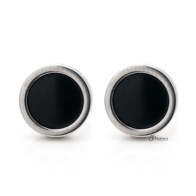 Stainless Steel Round Stud Earrings with Black Center-earrings, Jewellery, Men's Earrings, Men's Jewellery, Stainless Steel, Stud Earrings, Women's Earrings-er1484_800-Glitters