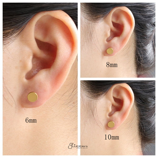 18K Gold Ion Plated Over Stainless Steel Round Fake Plug-6mm | 8mm | 10mm-Body Piercing Jewellery, earrings, Fake Plug, Jewellery, Men's Earrings, Men's Jewellery-fp0167-Glitters