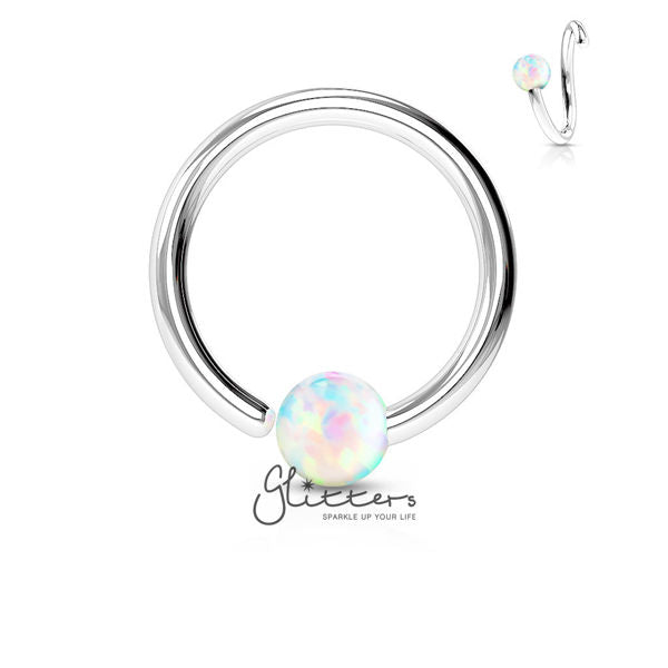 20GA 316L Surgical Steel Opal Ball Fixed On End Nose Hoop Ring-Opal White-Body Piercing Jewellery, Nose Piercing, Nose Piercing Jewellery, Nose Ring-ns0066-CP0014-2_e37e8170-e991-493e-97b1-e9b3c4f9a19f-Glitters