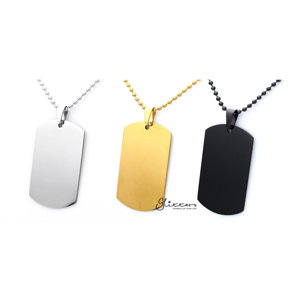 Stainless Steel Dog Tag Necklaces Engravable- Silver Gold Black