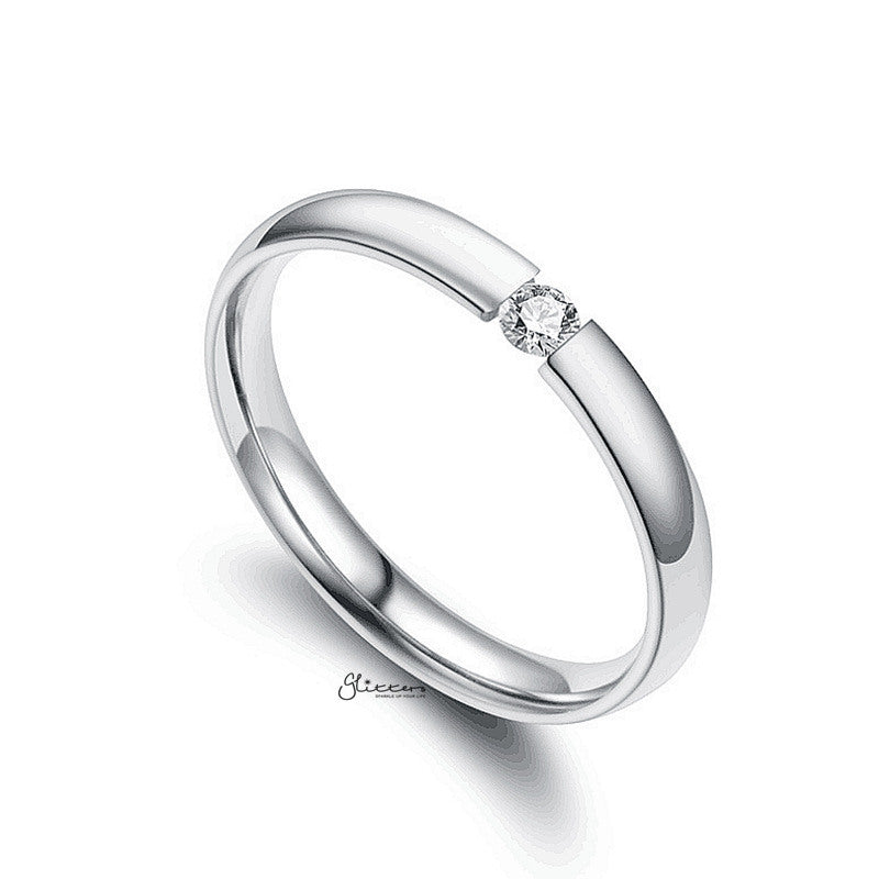 Tension Set CZ 3mm Wide Glossy Mirror Polished Band Ring - Silver-Cubic Zirconia, Jewellery, Rings, Stainless Steel Rings, Women's Jewellery, Women's Rings-sr0278_800-Glitters