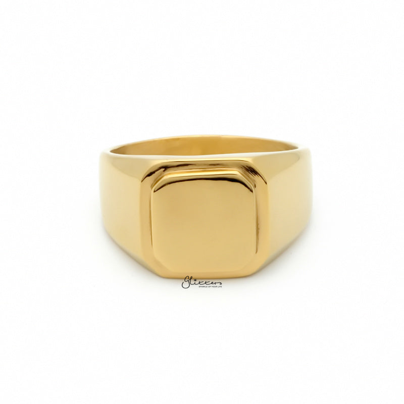 Stainless Steel Square Flat Top Signet Ring Gold - Main Image