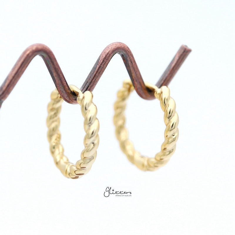 Sterling Silver Twist Rope One-Touch Huggie Hoop Earrings - Gold-earrings, Hoop Earrings, Jewellery, Women's Earrings, Women's Jewellery-sse0402-g4_800-Glitters