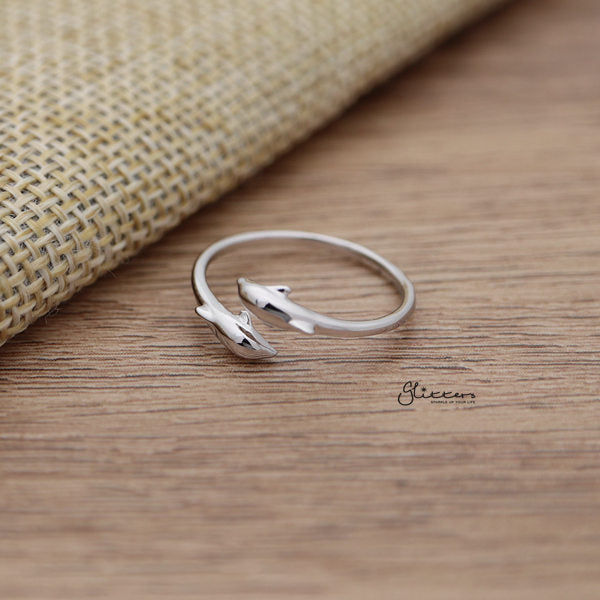 Sterling Silver Double Dolphins Opening Adjustable Ring-Jewellery, Rings, Sterling Silver Rings, Women's Jewellery, Women's Rings-ssr0041-01_600-Glitters