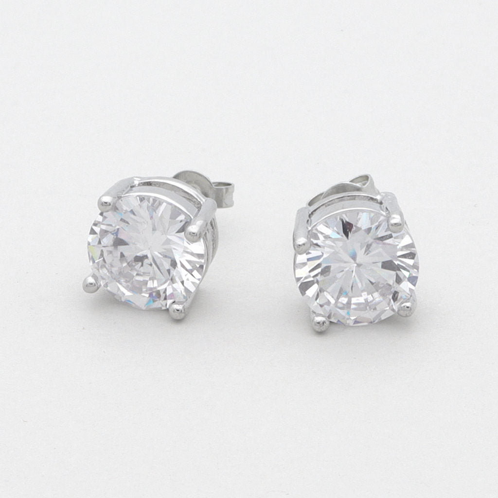 Rhodium Plated Round C.Z Stud Earrings-Best Sellers, Cubic Zirconia, earrings, Hip Hop Earrings, Iced Out, Jewellery, Men's Earrings, Men's Jewellery, Stud Earrings, Women's Earrings, Women's Jewellery-sw-3_1-Glitters