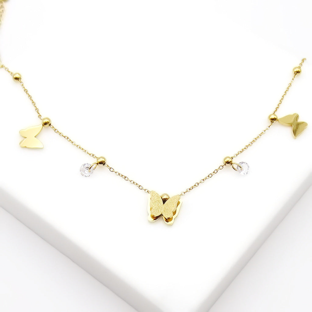 Stainless Steel 3D Butterfly Anklet - Gold