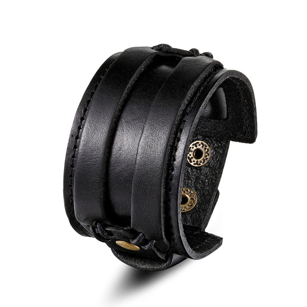 Punk Style Wide Adjustable Leather Wrap Bracelet