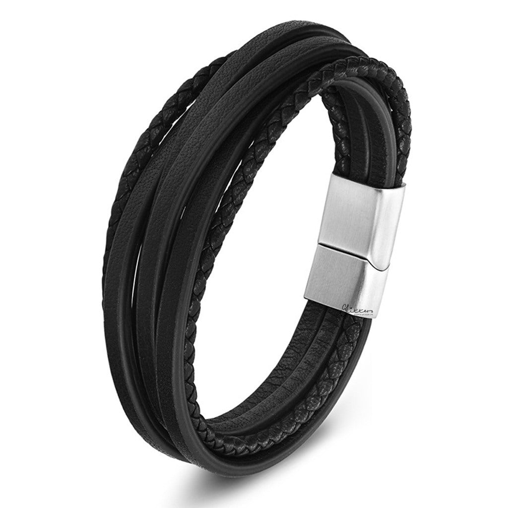 Multi-Strand Black Braided Leather Bracelet