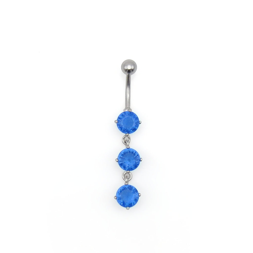 3 Round CZ Vertical Dangle Belly Button Ring-Belly Rings-1-Glitters