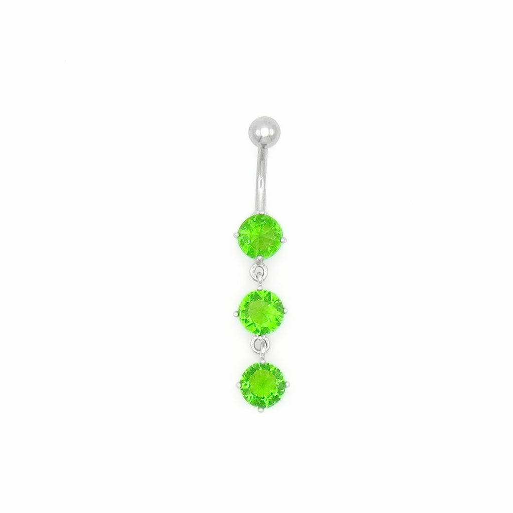 3 Round CZ Vertical Dangle Belly Button Ring-Belly Rings-2-Glitters