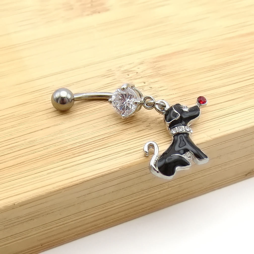 Black Dog Dangle Belly Button Ring