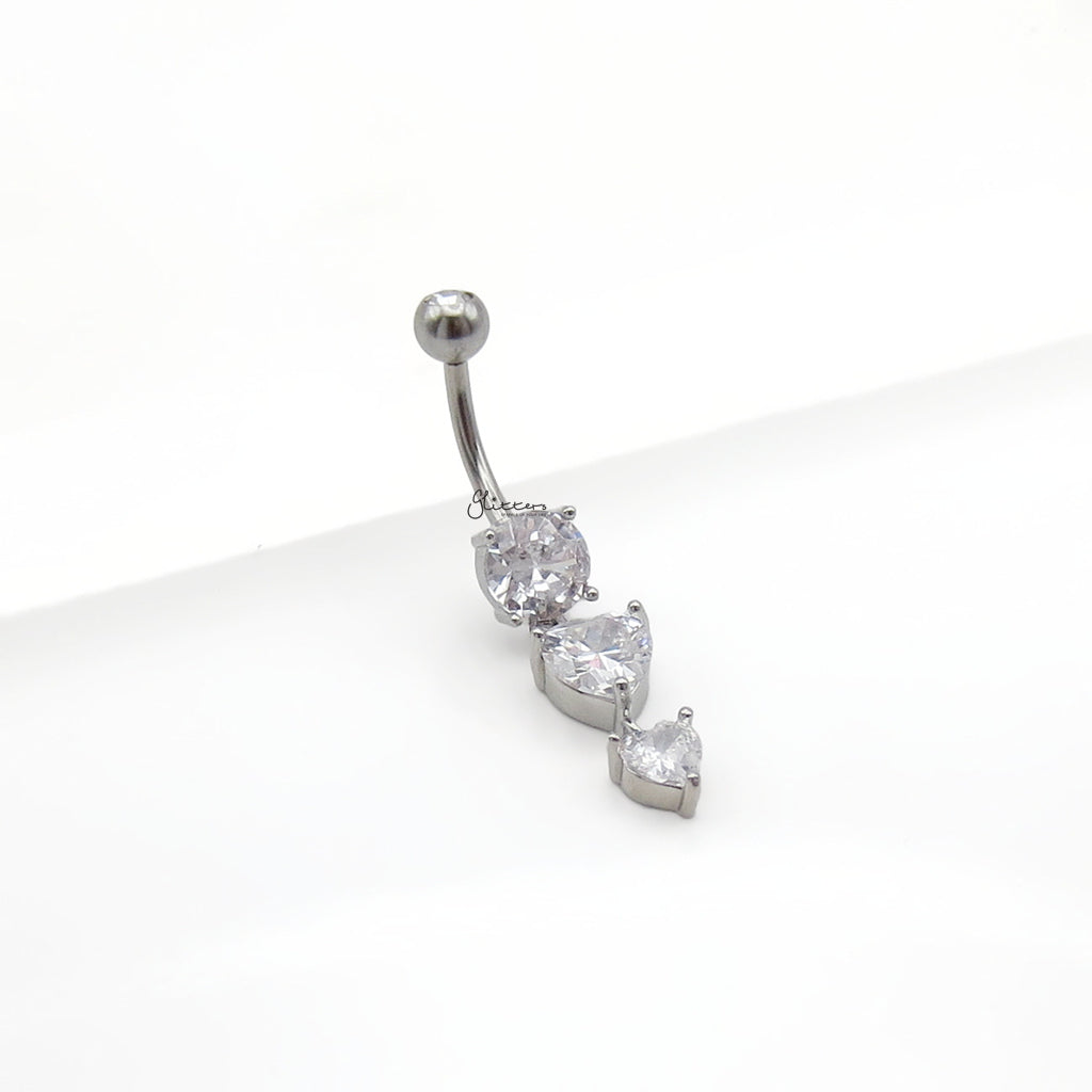 Heart CZ Dangle Belly Button Navel Ring - Silver-Belly Rings-2-Glitters