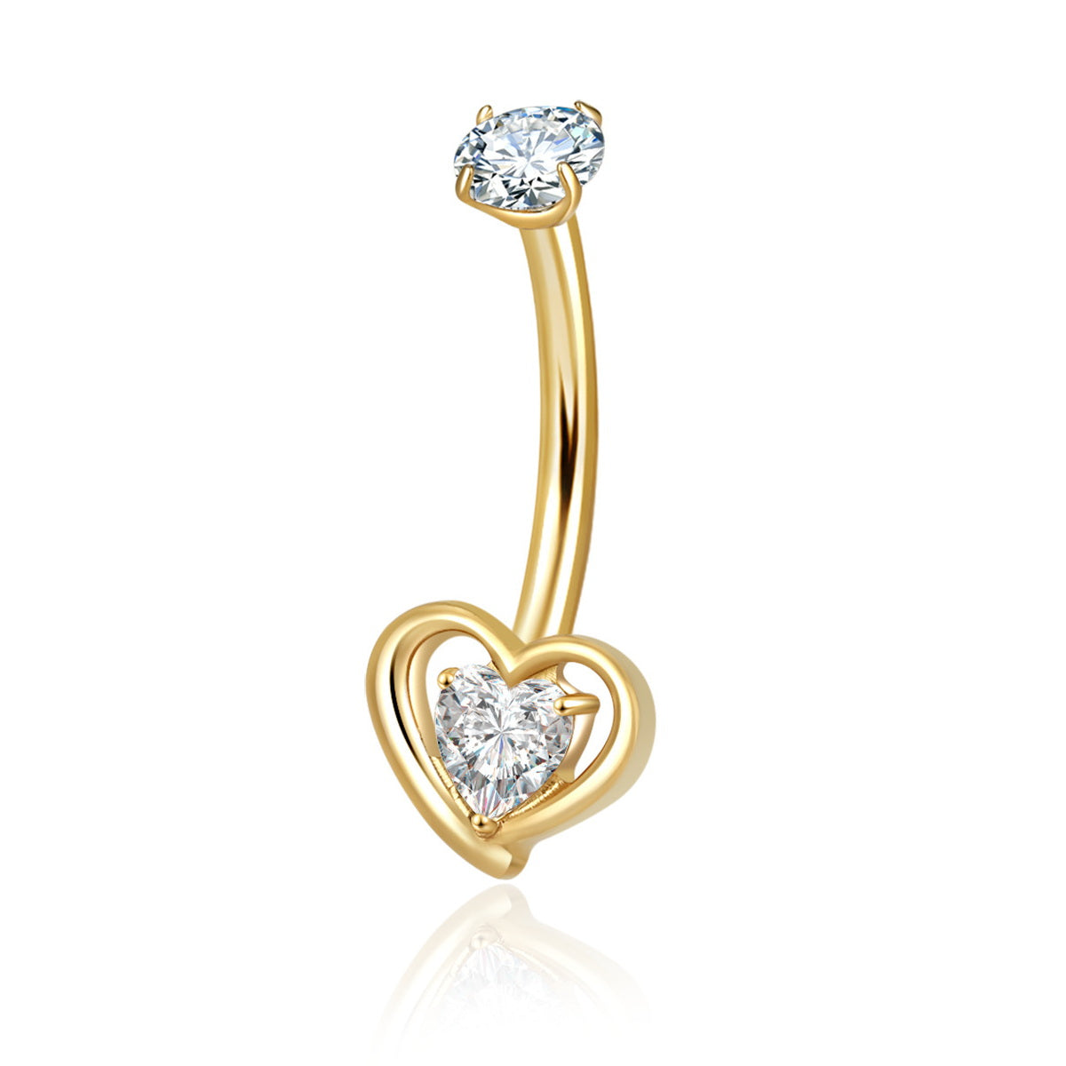 Heart-Shaped CZ Titanium Belly Button Ring - Gold-Belly Rings-1-Glitters