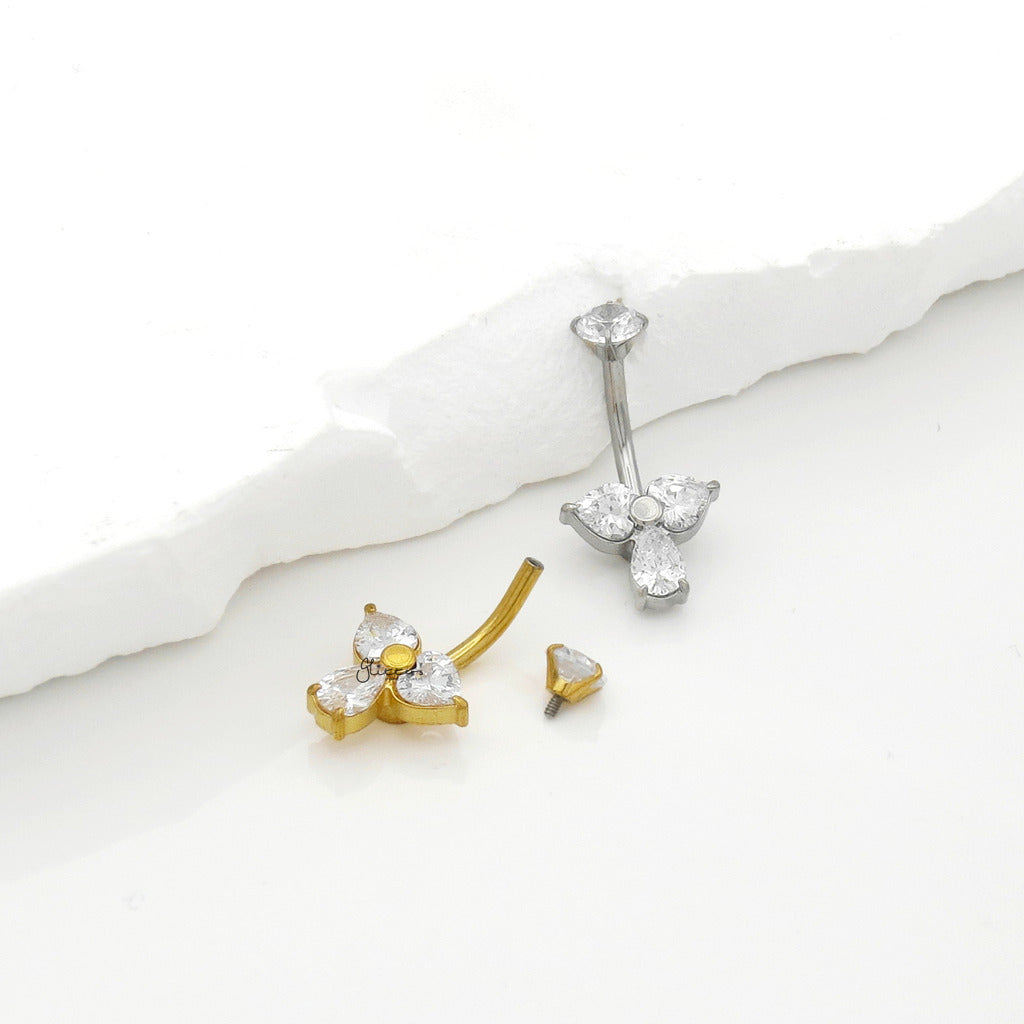 Teardrop & Heart CZ Belly Button Navel Ring - Gold-Belly Rings-4-Glitters
