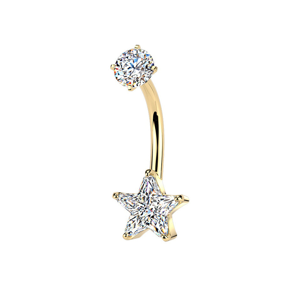 Star CZ Belly Button Navel Ring - Gold