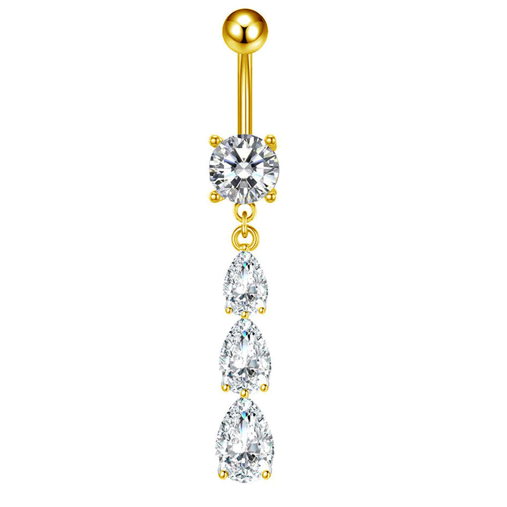 Triple Tear Drop CZ Dangle Belly Button Navel Ring-Belly Rings-2-Glitters