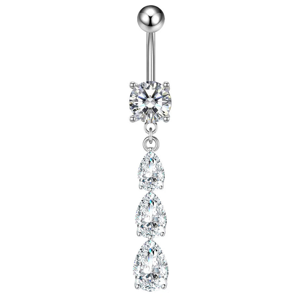 Triple Tear Drop CZ Dangle Belly Button Navel Ring-Belly Rings-1-Glitters