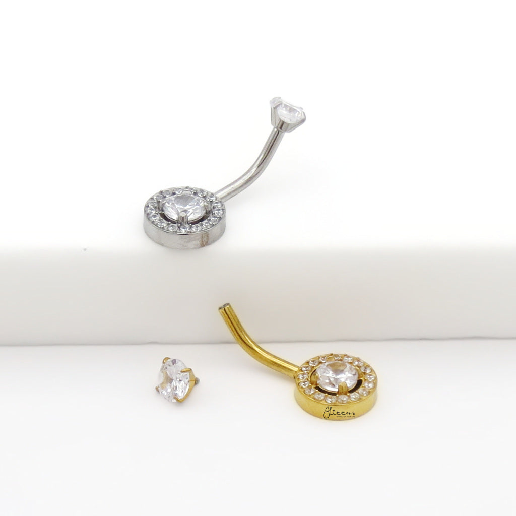 Halo Round CZ Belly Button Navel Ring