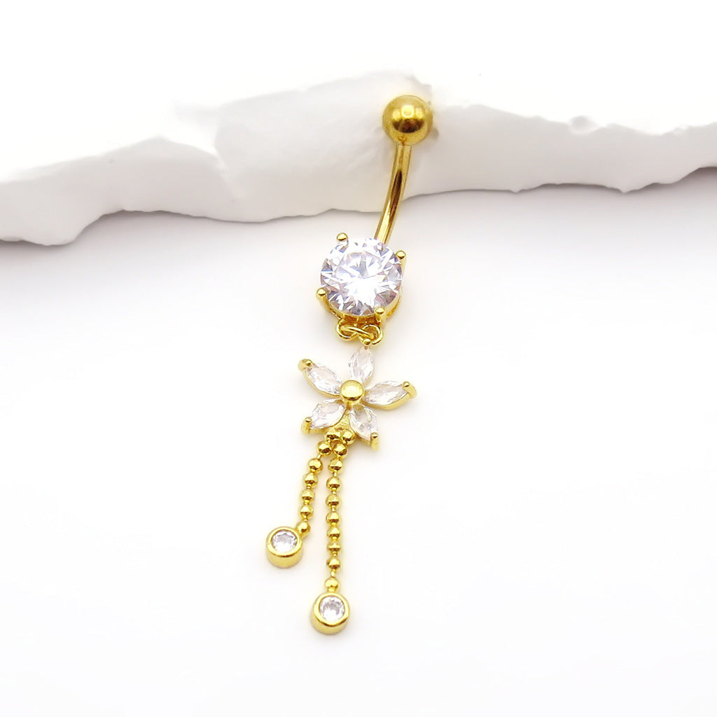 CZ Flower Dangling Fringe Belly Button Ring