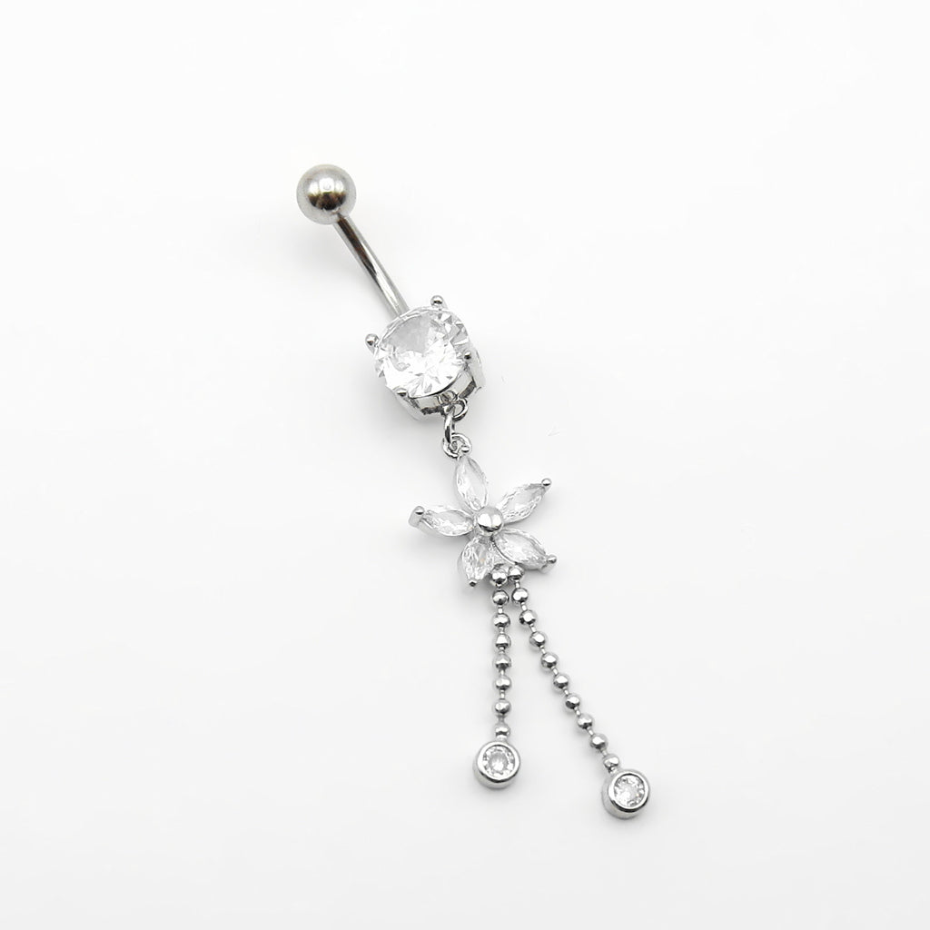 CZ Flower Dangling Fringe Belly Button Ring