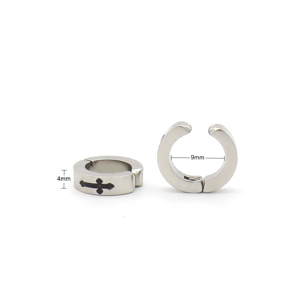 Stainless Steel Clip On Cross Hoop Earrings-Non Piercing-3-Glitters