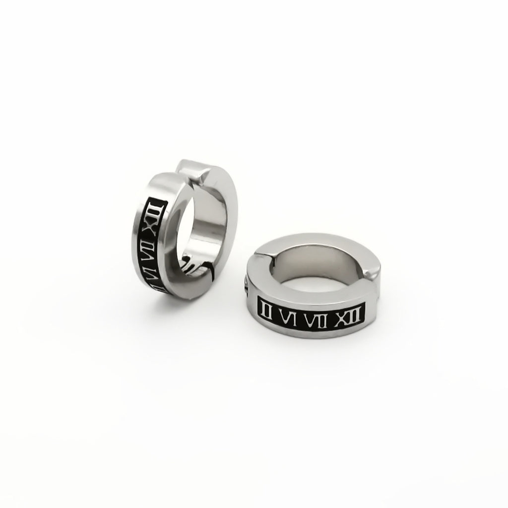 Stainless Steel Clip On Roman numerals Hoop Earrings