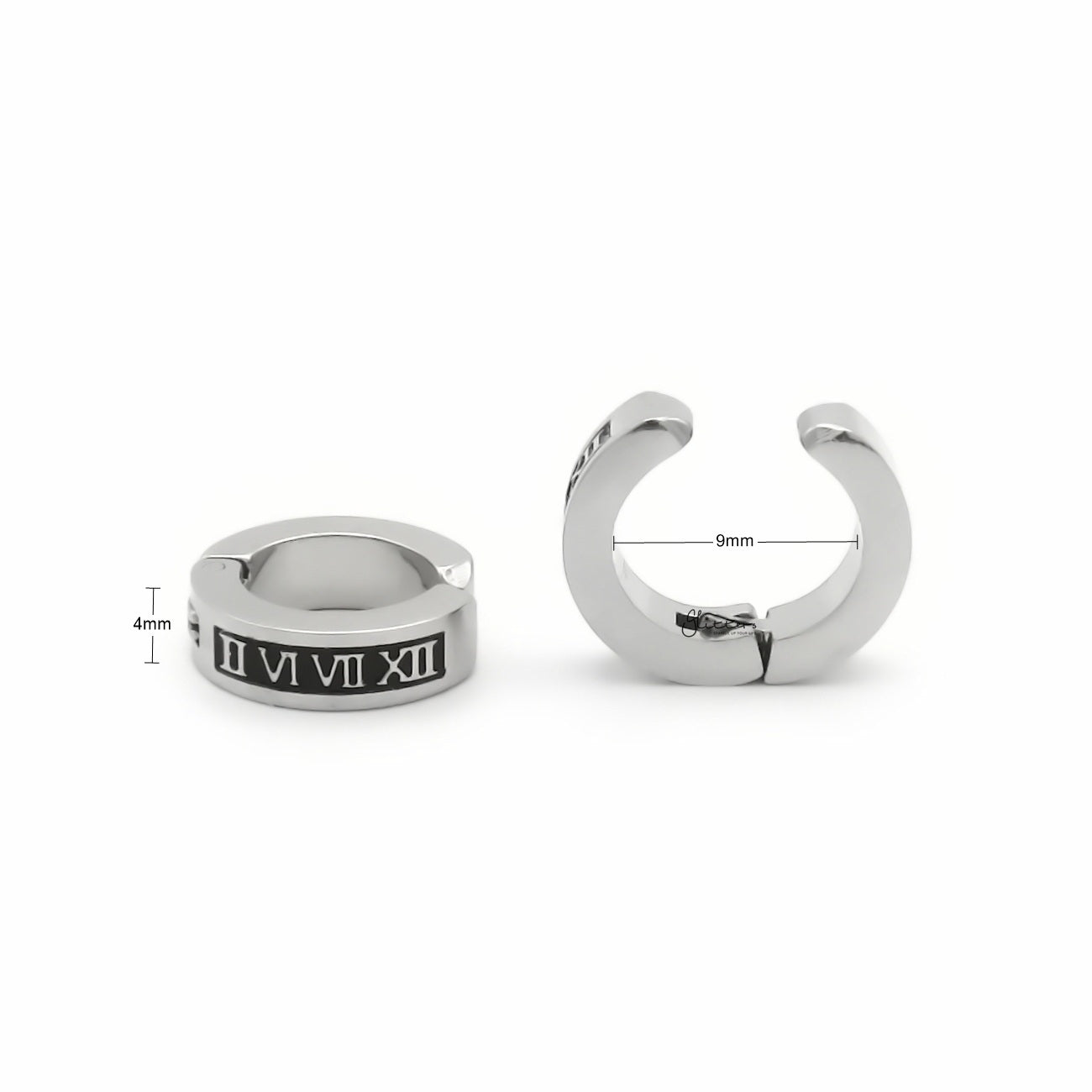 Stainless Steel Clip On Roman numerals Hoop Earrings-Non Piercing-5-Glitters