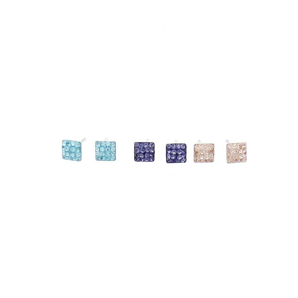 Sterling Silver Pave Crystal Square Stud Earrings