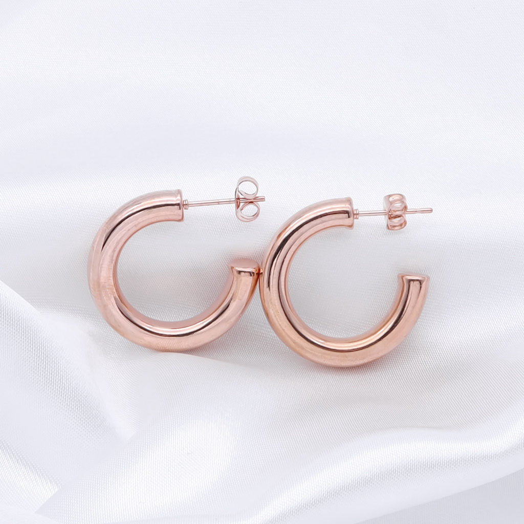 Stainless Steel Thick Tube Hoop Earrings - Rose Gold-Earrings-1-Glitters