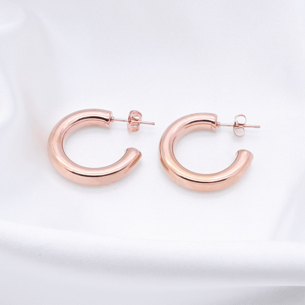 Stainless Steel Thick Tube Hoop Earrings - Rose Gold-Earrings-2-Glitters