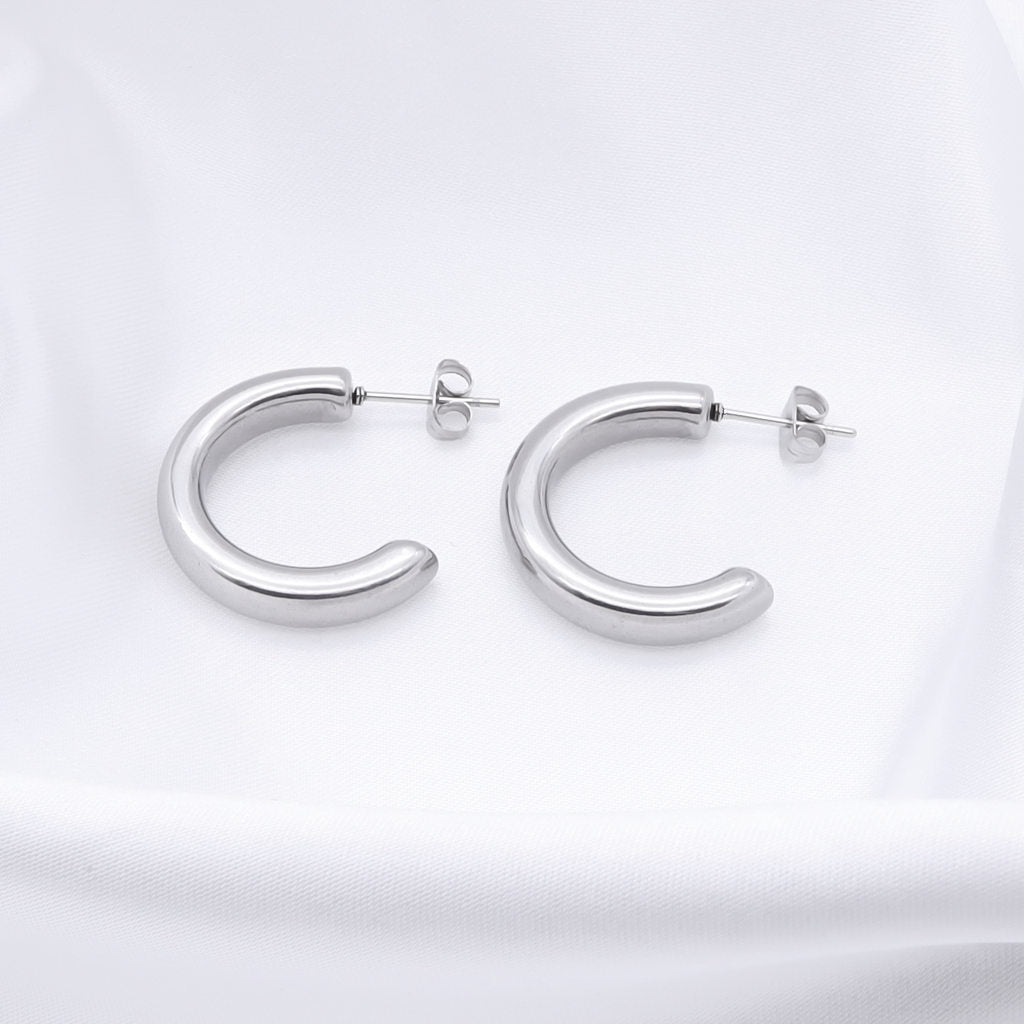 Stainless Steel Thick Tube Hoop Earrings - Silver-Earrings-2-Glitters