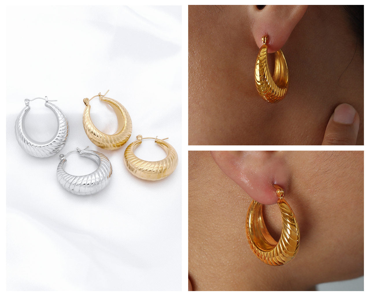 Stainless Steel Twisted Pattern Earrings - Gold-Earrings-2-Glitters