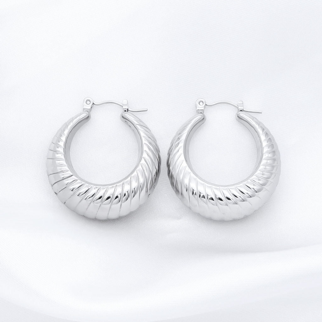 Stainless Steel Twisted Pattern Earrings - Silver-Earrings-1-Glitters