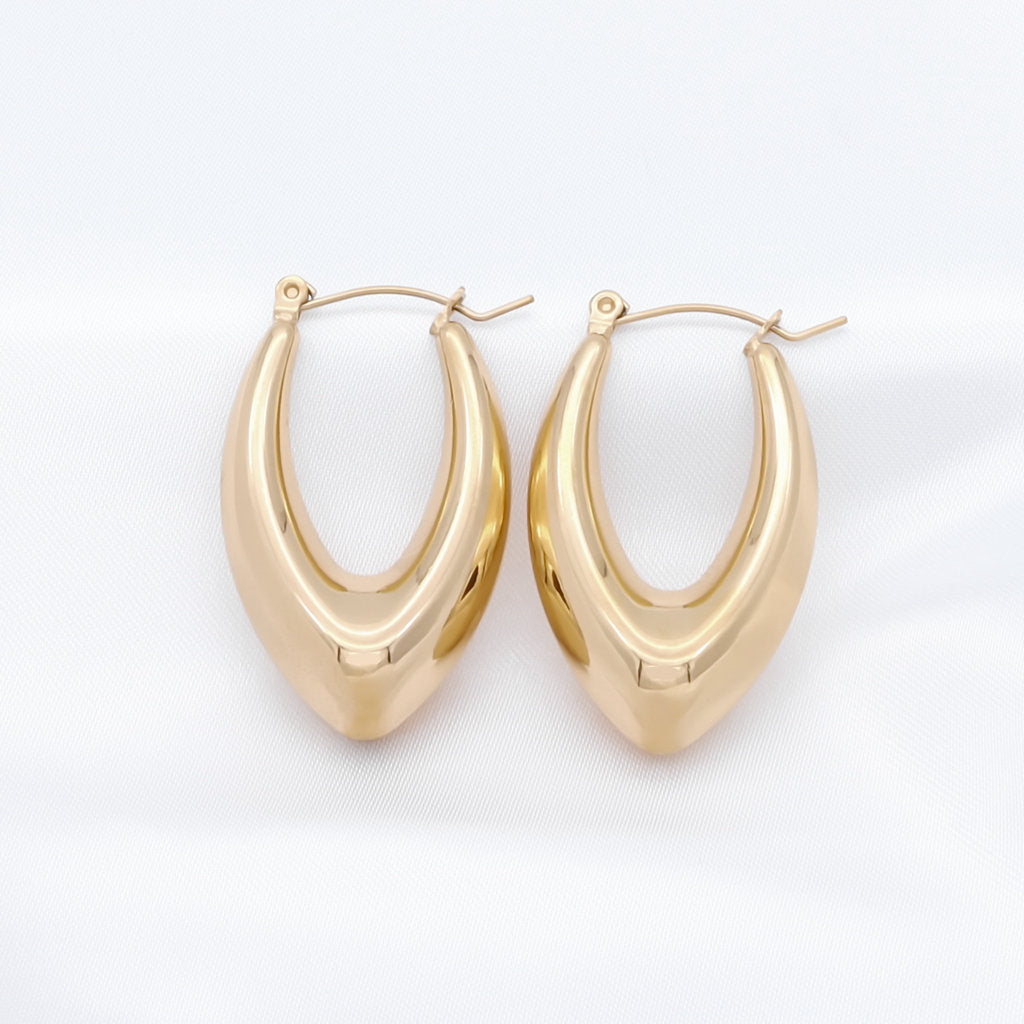 Stainless Steel Chunky Oval Earrings - Gold-Earrings-1-Glitters