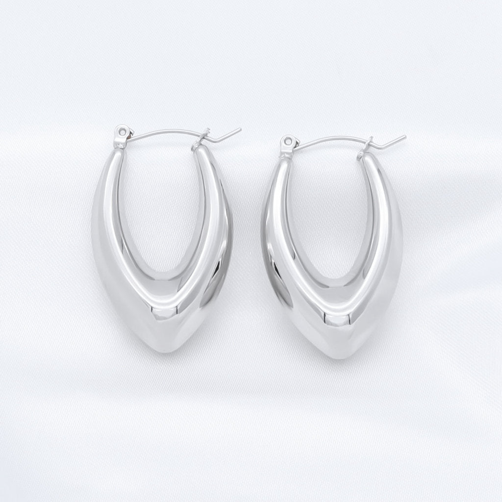 Stainless Steel Chunky Oval Earrings - Silver-Earrings-1-Glitters
