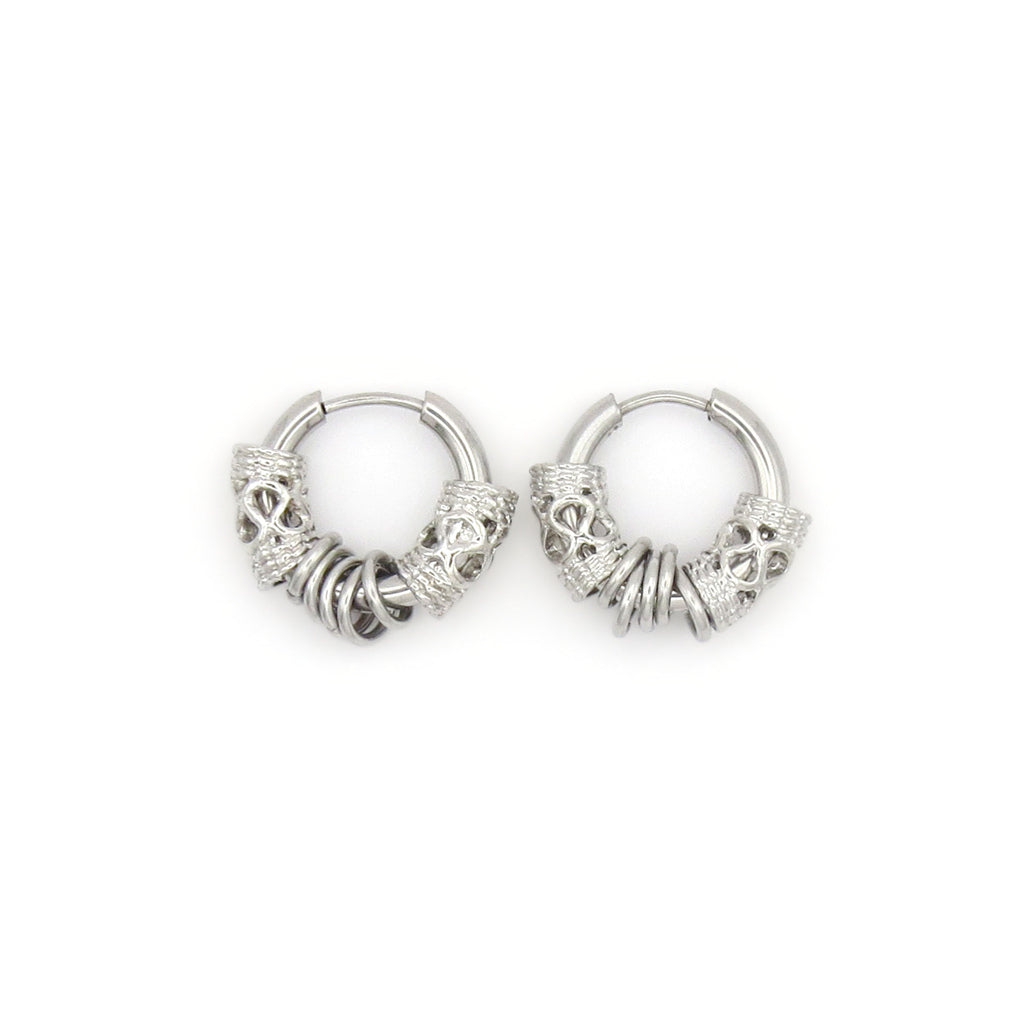 Stainless Steel Skull Charm Clicker Hoop Earrings-Earrings-2-Glitters