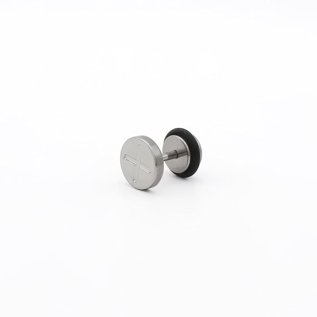 Stainless Steel Cross Disc Fake Plug Earring