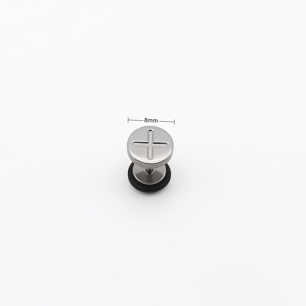 Stainless Steel Cross Disc Fake Plug Earring