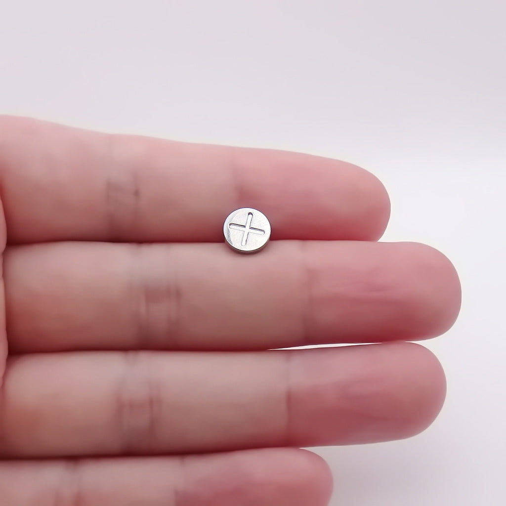 Stainless Steel Cross Disc Fake Plug Earring