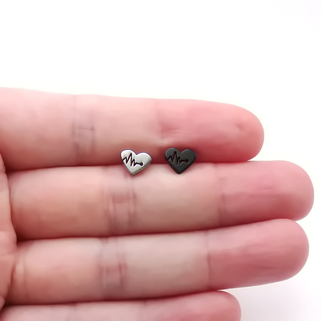 Stainless Steel Heartbeat Heart Fake Plug Earring