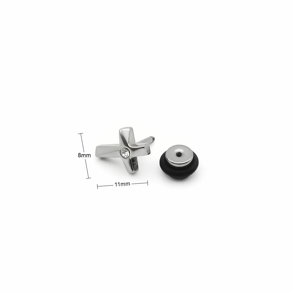 Stainless Steel Crystal Cross Fake Plug Earring