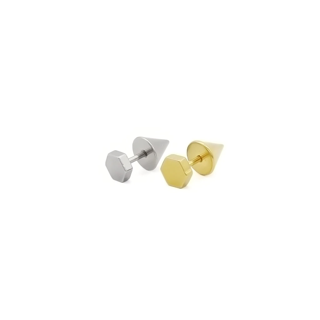 Stainless Steel Hexagon Spike Back Fake Plug Earring