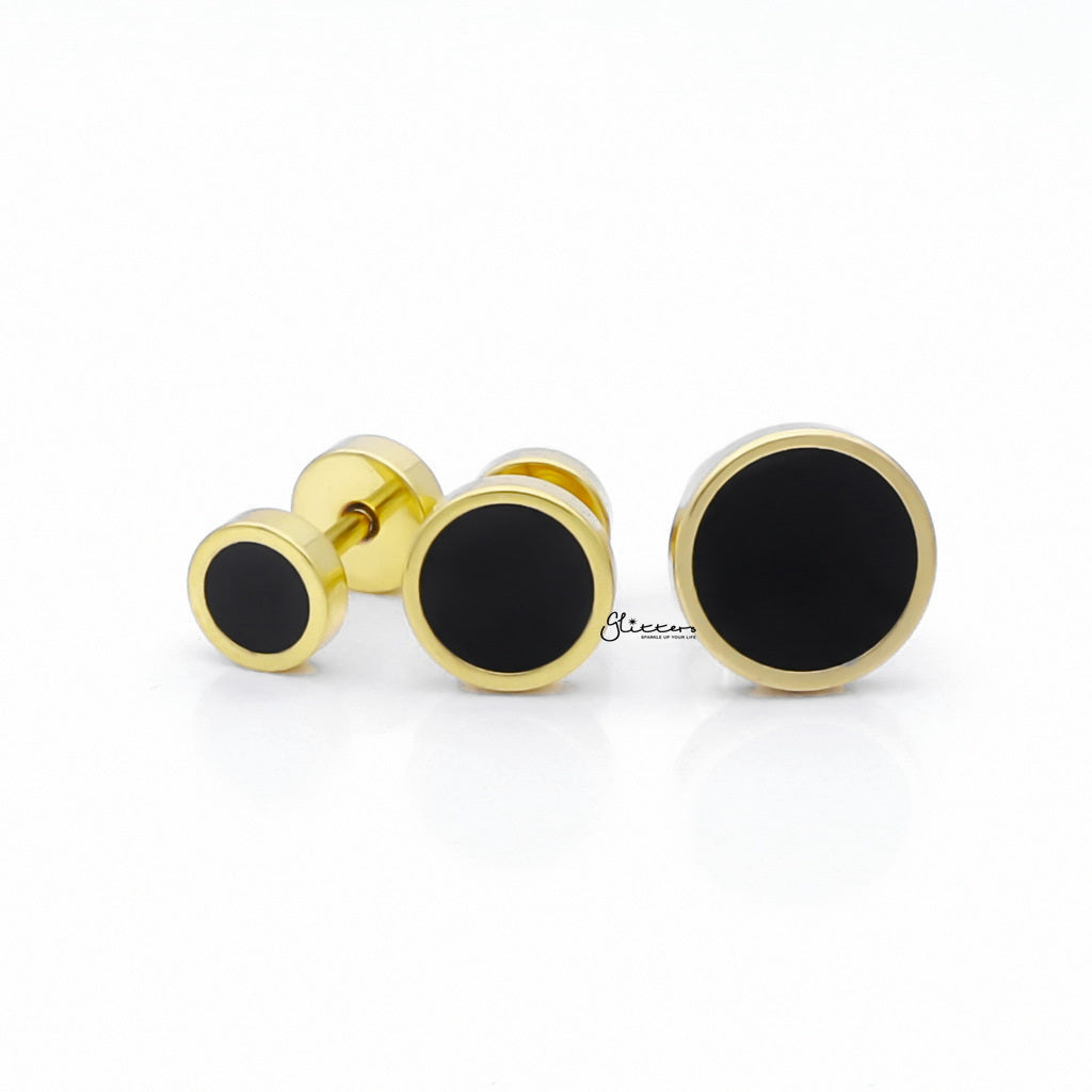 Stainless Steel Round Fake Plug with Black Center - Gold-Fake Plugs-2-Glitters