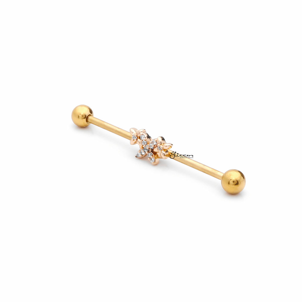 Triple Butterfly Industrial Barbell - Gold-Industrial Barbells-3-Glitters