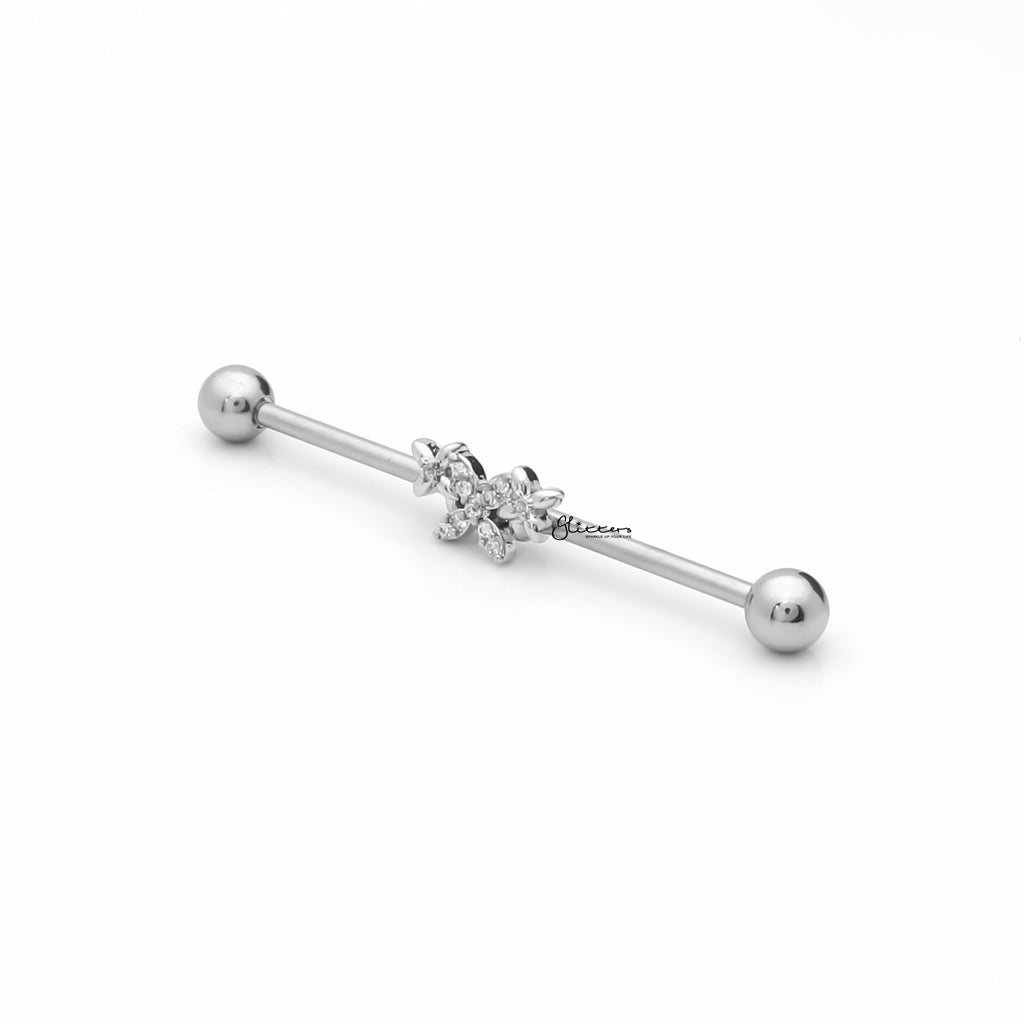 Triple Butterfly Industrial Barbell - Silver-Industrial Barbells-3-Glitters